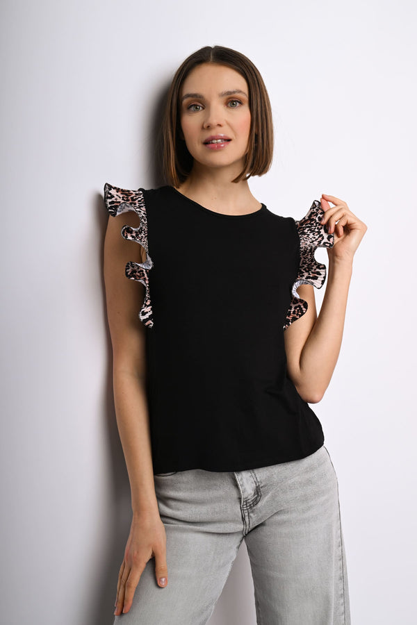 Top con rouches a stampa leopardata